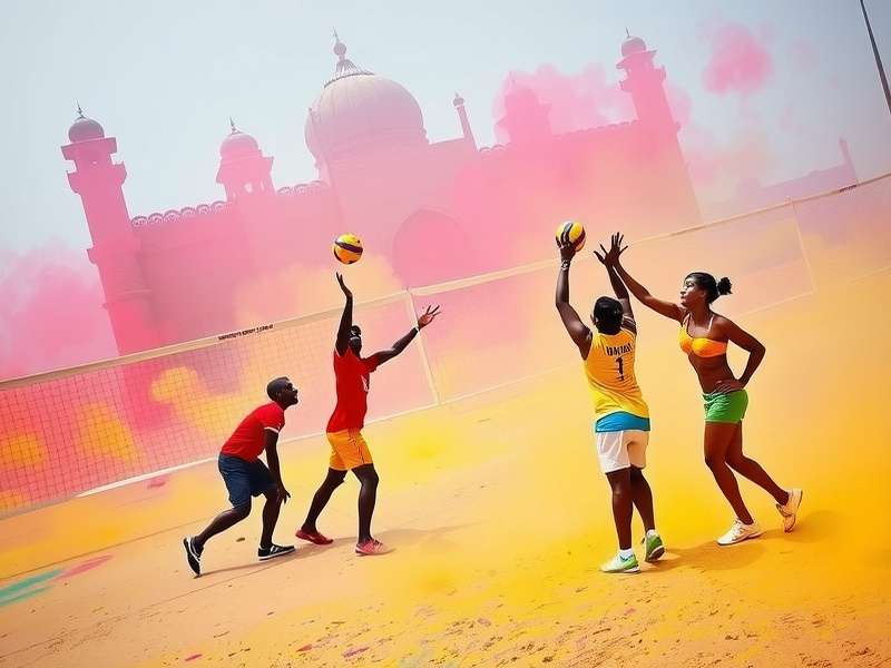 Holi Celebration in Mahal Volley Blitz Mahal Volley Blitz Holi event with colorful court and players